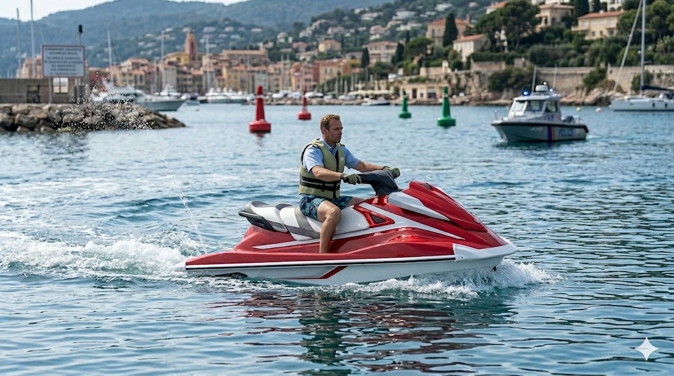 Un pilote de jet ski respecte les règles de sécurité dans les eaux côtières contrôlées