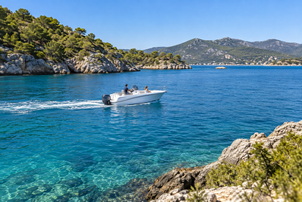 Sunny watersports editorial: small motor bay